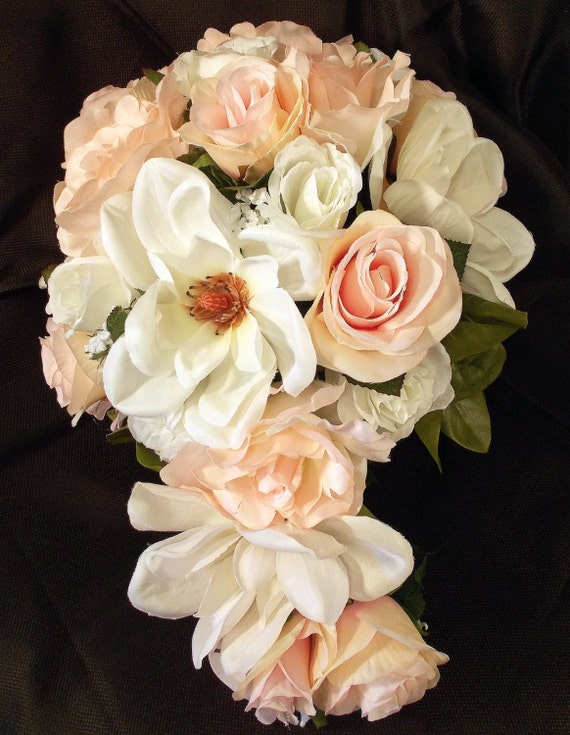 Blush Pink Cascade Bouquet White Magnolia Cascading Bridal