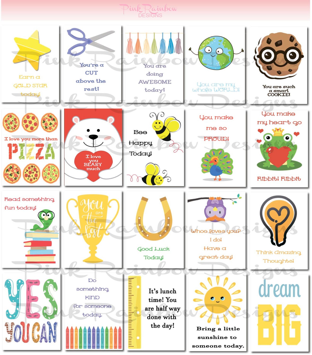 kindergarten lunch box notes free printable