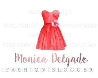 Fashion Blog Logo - Premade logo - Red dress - Fashion logo - Fashion blogger logo - Logo design - Red logo - Luxury logo - Watercolor logo
