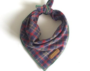 NAVI. Plaid Dog Bandana in Charcoal and Red. All sizes: small, medium, large, xl