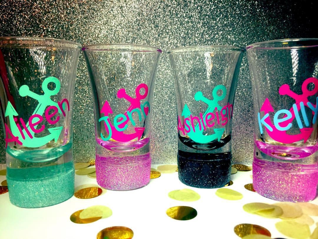 bridal party shot glasses glitter shot glasses wedding party