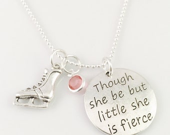Personalized ice skater necklace, girls necklace, girls birthday gift, ice skating charm, birthstone charm, She be fierce