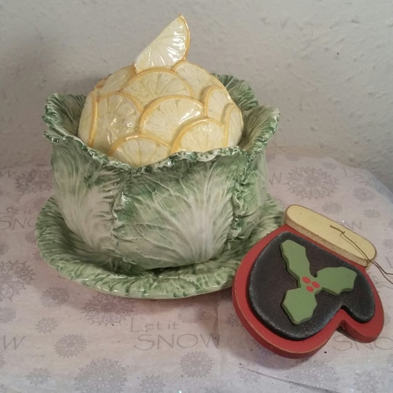 3 piece Unusual Cabbage ware set Vegetable shaped bowl