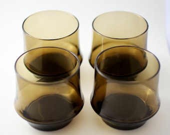 Vintage Smoked Glassware Rocks Glasses - Set of 4