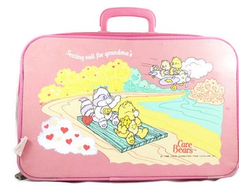 1986 Care Bears Pink Child's Suitcase Setting Sail for Grandma's Vintage