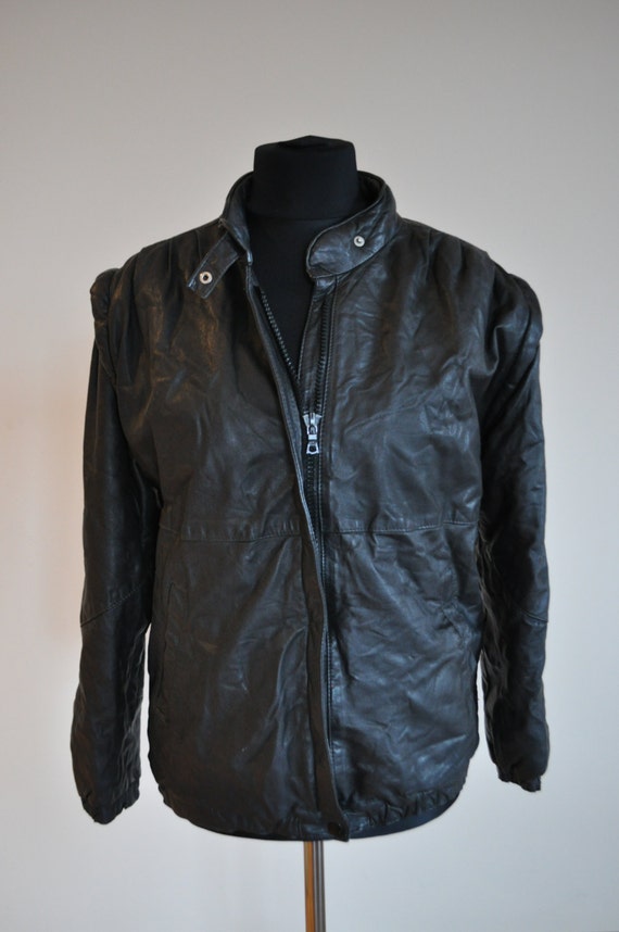 Vintage Leather Jacket / Black / 80's / Bomber Jacket