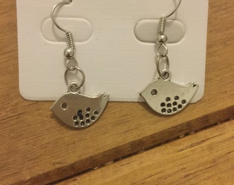 Silver bird dangle earrings