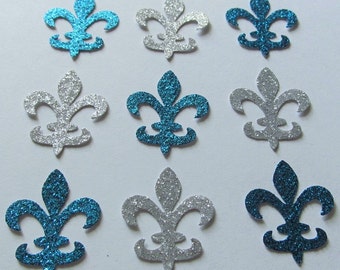 Fleur de lis die cuts- Frozen Colors - Silver - Teal Blue Glittered - 50ct - Cardmaking- Princess Elsa - ConfettiDecor - Scrapbook - Parties