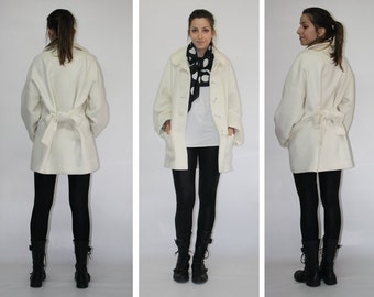Maxi coat / Wool coat / White coat / Loose wool jacket / Oversize jacket