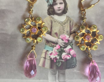 Pretty in pink - unique vintage assemblage earrings