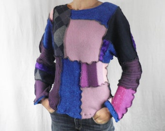 Blues & Purples Patchwork Sweater Size M