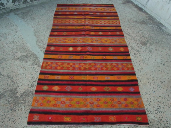 332 x 156 cm 10.9 x 5.2 feet Orange RugKilim RugHandwoven