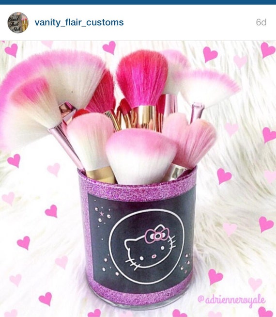 Hello Kitty inspired glass makeup brush holder by TheVanityFlair