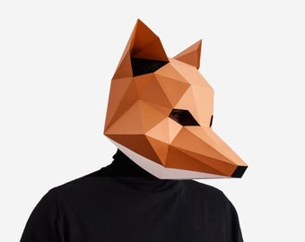 Fox Mask, DIY printable Animal Head, Fantastic Mr. Fox,Instant Pdf download, DIY New Year Mask, 3D Polygon Masks, Printable Paper Mask
