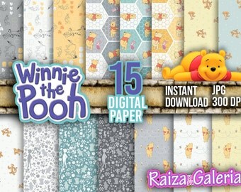 AWESOME Disney Winnie the Pooh Digital Paper. Instant Download - Scrapbooking - Winnie the Pooh Printable Paper Craft!