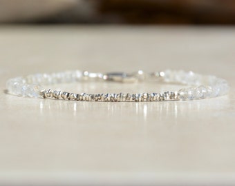 Moonstone Bracelet, June Birthstone Bracelet, Natural Gemstone Bracelet, Sterling Silver, June Bracelet, Bridesmaid Gift, Gift for Her
