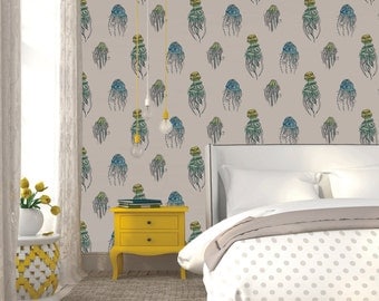 Jellyfish Removable Wallpaper, Soft Pretty Self Adhesive Wallpaper, Unique Home Decor Designs.