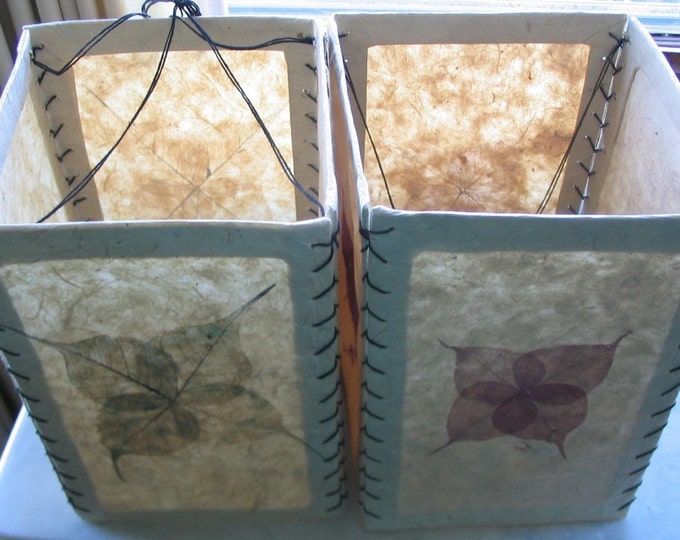 Free Shipping! Two Handmade Paper Lanterns, Real Leaf Motif and Recycled Paper Lanterns,