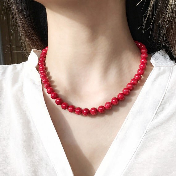 SALE: Red Coral Necklace Natural Genuine Coral by pearlberryjewels
