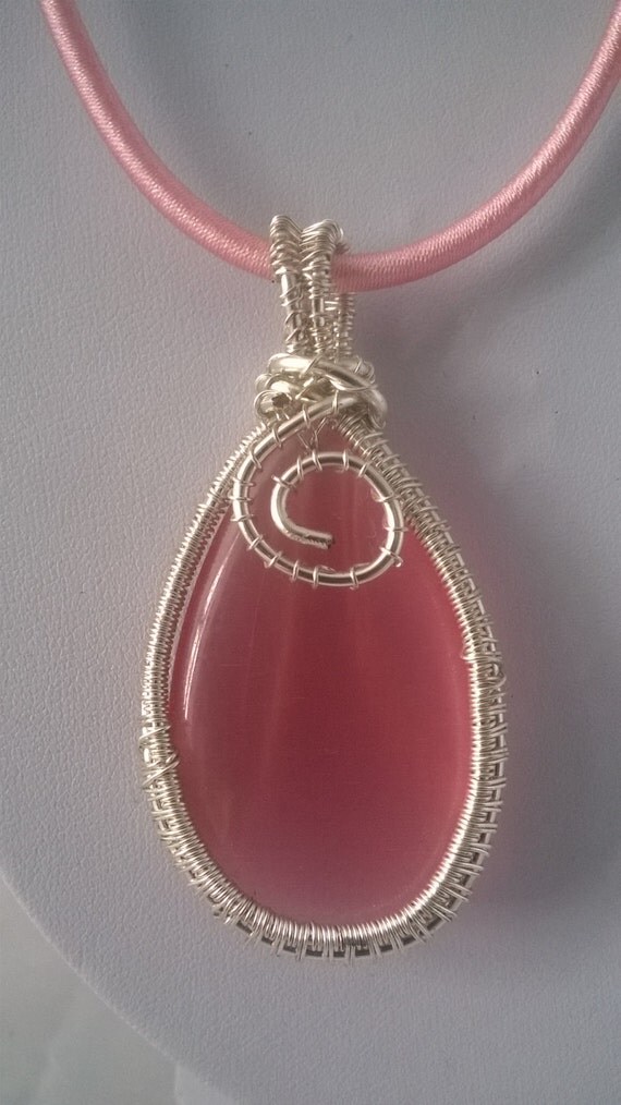 Handmade Pink CatsEye Wireweave Pendant by K8tieSparkles on Etsy