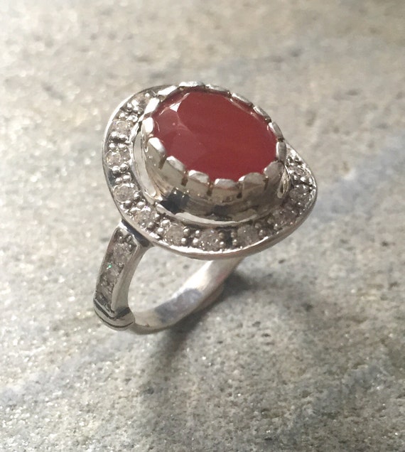 Red Agate Ring Cornelian Vintage Ring Red Stone by AdinaStone