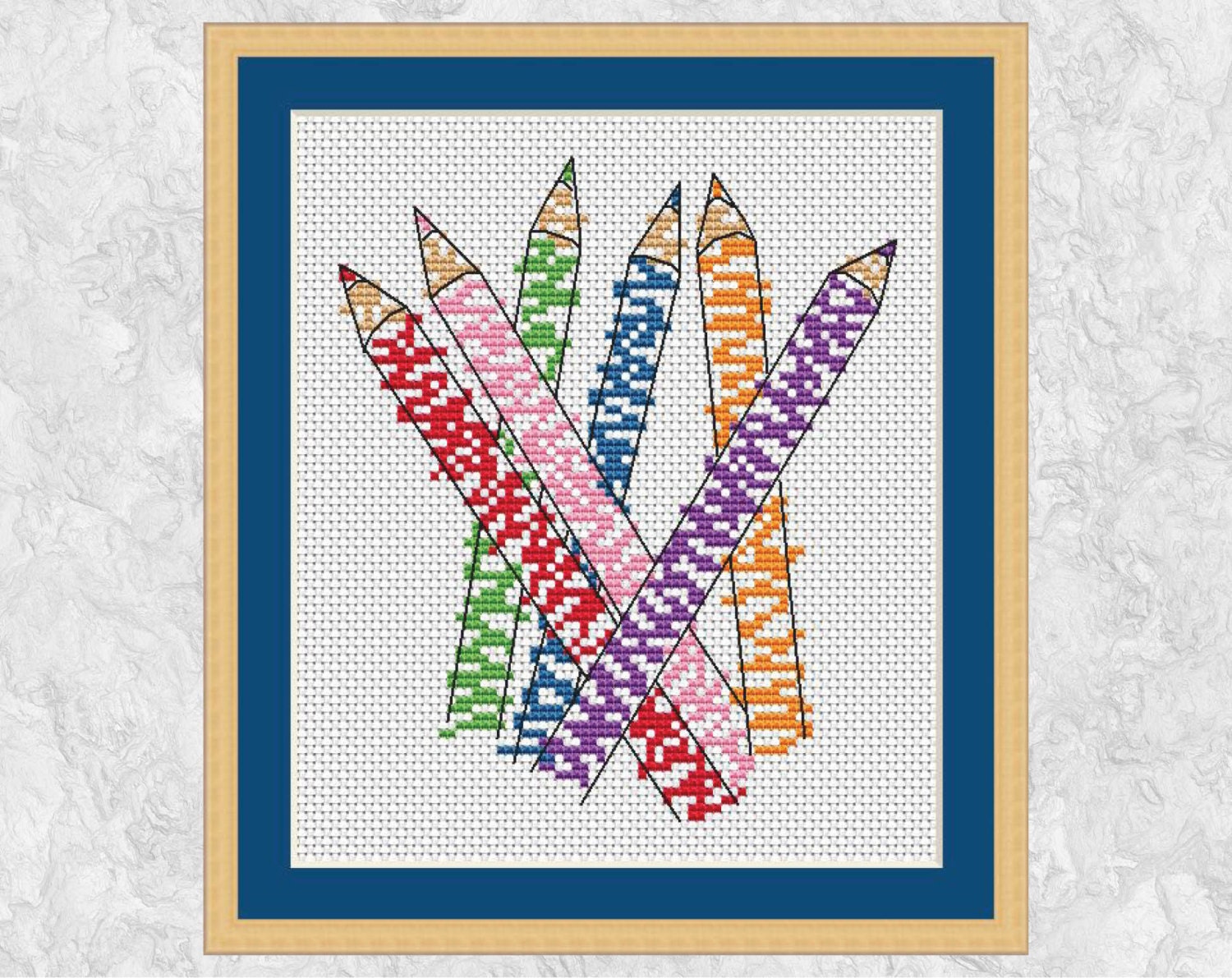 Counted cross stitch pattern teacher gift colouring pencils