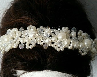 Items similar to Black, Pearl & Crystal Tiara on Etsy