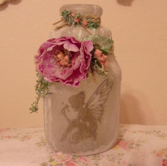 Willow Bloome Enchanting Fairy in a Jar, The Original Fairy Dust Shabby Fairy Cottage Night Light