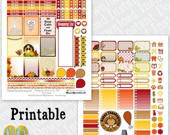 Thanksgiving printable planner stickers, monthly sticker kit, November Printable PDF / INSTaNT DOWNLOAD, turkey day, half box, full box