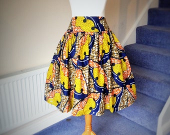 African Printed Skirt Knee / Calf Length High Waist Made to measure with elasticated back waist - African Ankara Skirt - Free post in UK