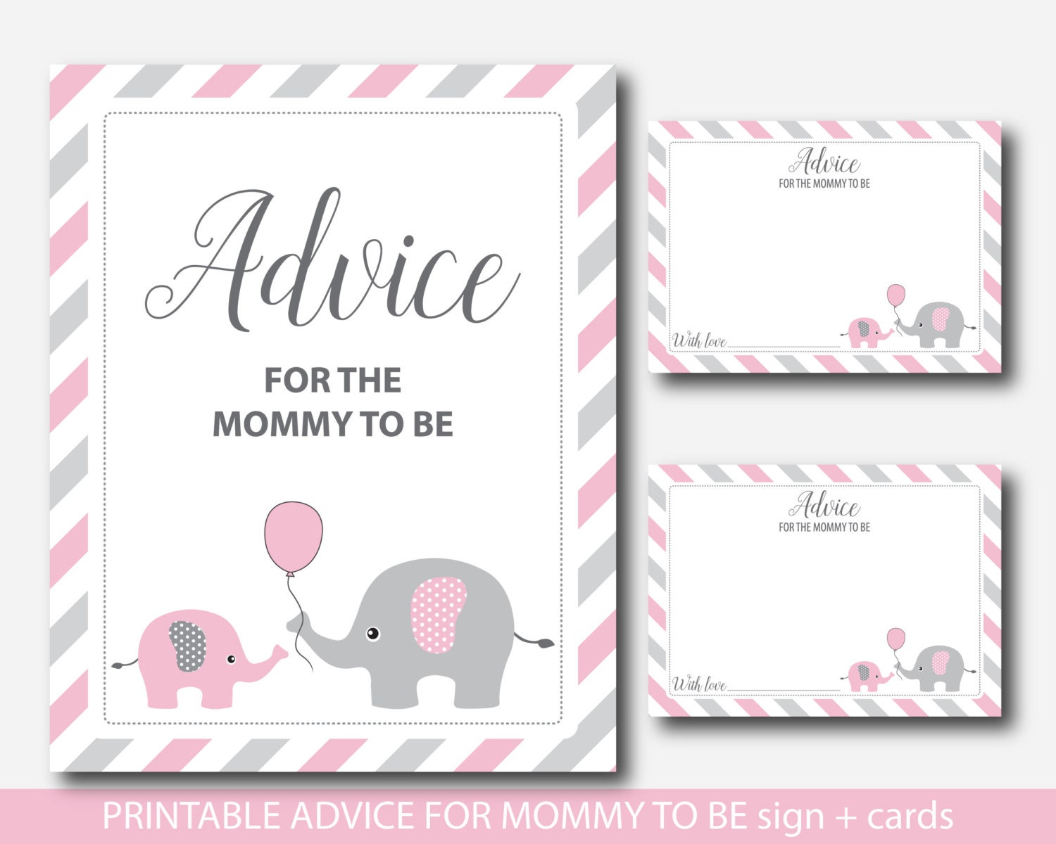 Pink Advice for mommy to be cards with sign Elephant advice