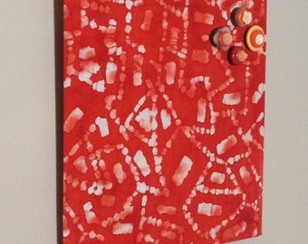 fabric covered magnet board 10x11 red batik print