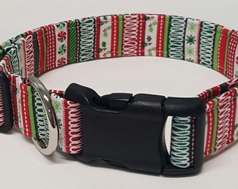 dog collar, Holiday Candy Stripes, christmas dog collar, holiday dog collar, xmas dog collar, winter dog collar, christmas collar, christmas