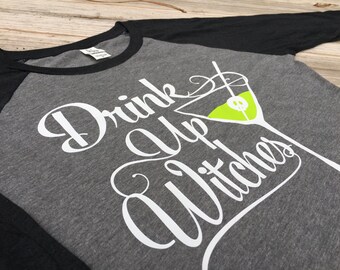 Adult Halloween Shirts for women, Haloween Costume, Drink up Witches, Halloween Raglan Tee, Here for the Boos, Orange and Black, Fall Tshirt