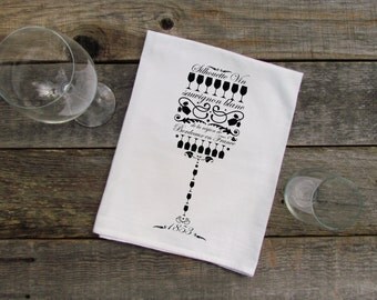 Sauvignon Blanc Flour Sack Dish Towel - Black and White, Wine