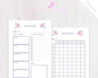 Weekly Schedule Pastel Pink Flowers, Weekly Planner Printable, week on two pages, kikki k medium, filofax personal