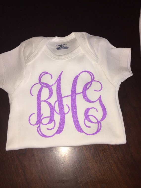 Monogrammed onesie glitter onesie baby girl by EllaRuseBoutique