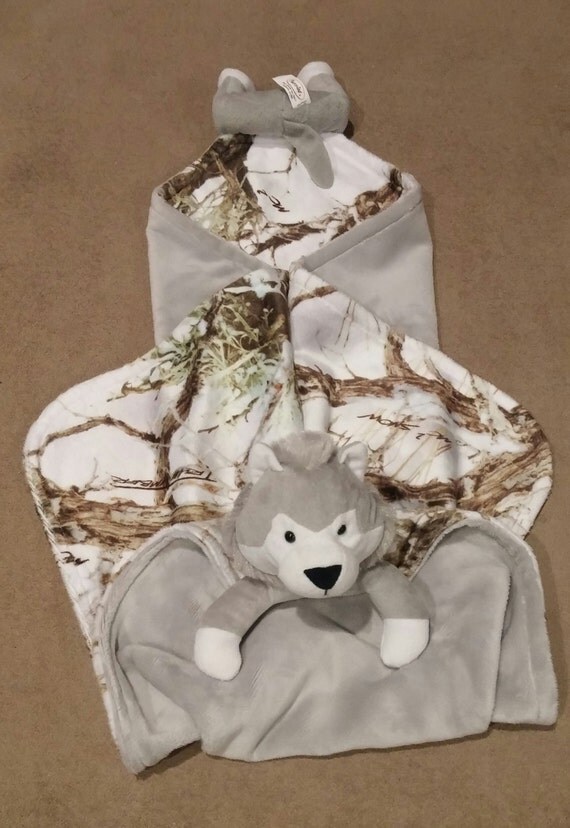 Wolf minky blanket baby animal blanket cuddle blanket 24x24