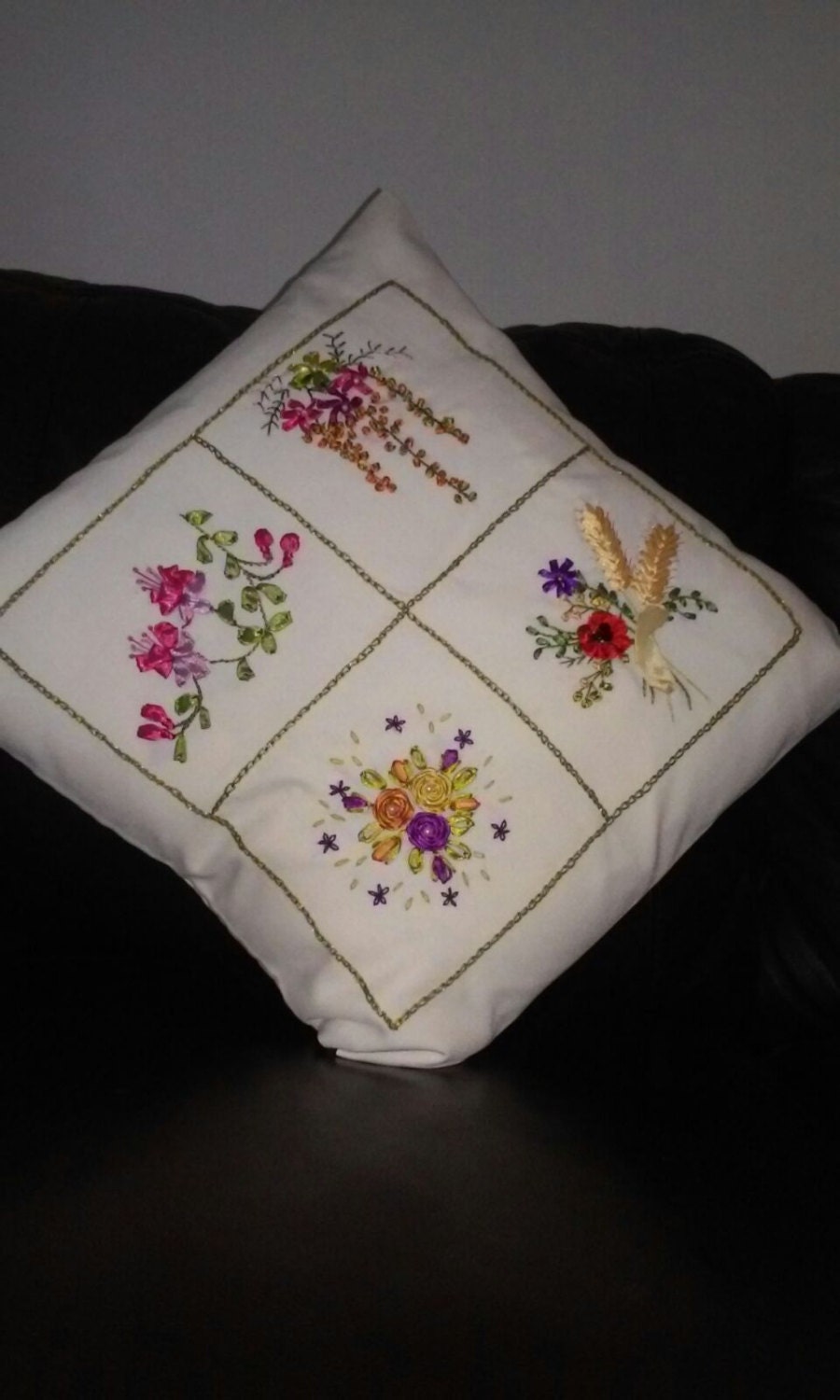 pillow slip ribbon embroidery pillow specialty by eygem on Etsy