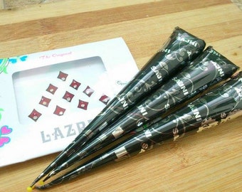 3 X Instant Black Henna cone MEHANDI CONE Tattoo Out Liner /henné/хна + 1 pack bindi free