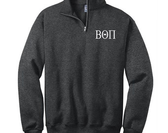 Beta Theta Pi Quarter Zip Sweatshirt Pullover, BTP cadet fleece pullover, Beta quarterzip sweatshirt, Greek Apparel, BTP letters