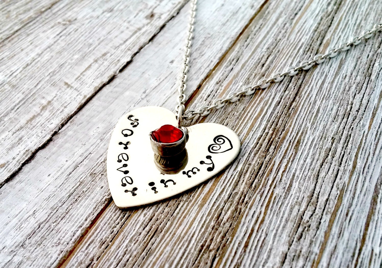 Hand Stamped, Forever in my Heart, Necklace, Silver