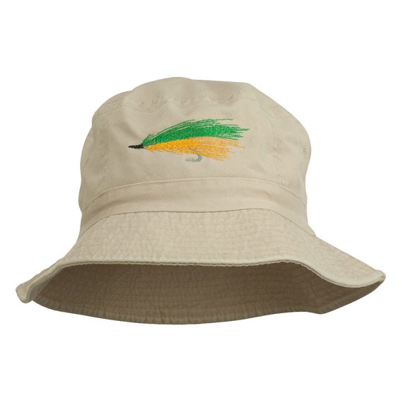 Fly Fishing Embroidered Washed Cotton Bucket Hat by e4Hats on Etsy