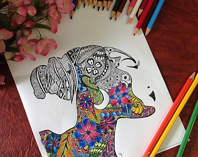 Adult Coloring Page, PDF Zentangle Coloring Page, Line art, African girl, Printable Coloring Page, Download
