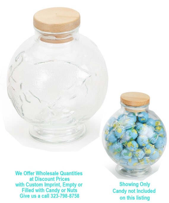 Items similar to 12 Earth World Globe Shape Glass Large Jar Wood Lid