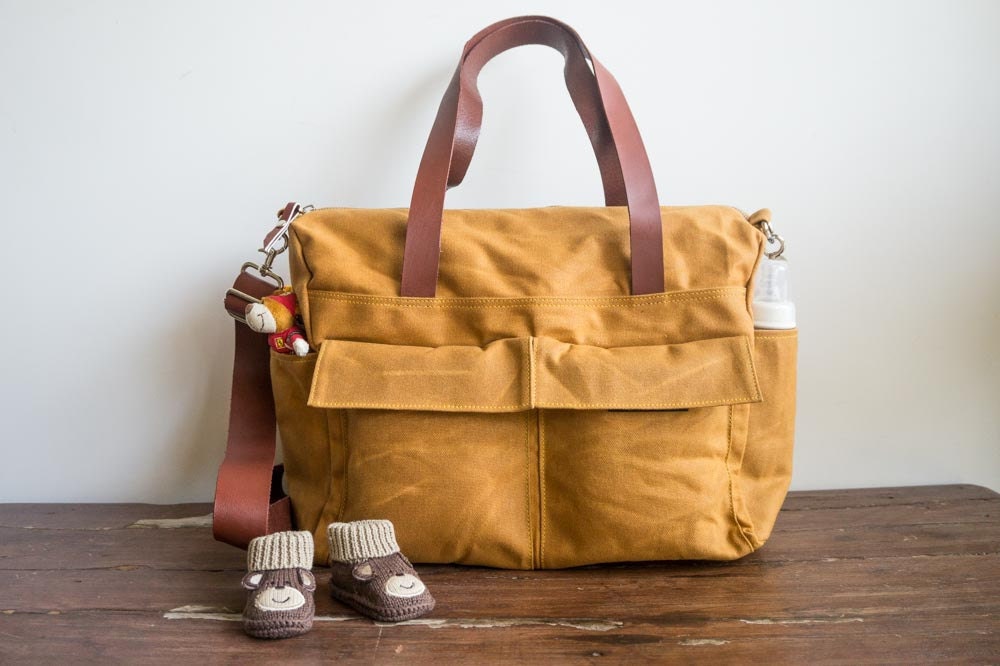 Waxed canvas bag 9 pocket diaper bag Waxed canvas diaper