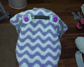 Handmade made to order chunky Chevron Baby car seat cover/canopy
