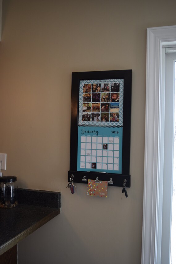 Wooden Calendar Frame with Key Hooks & Clamps by TimelessTimberz