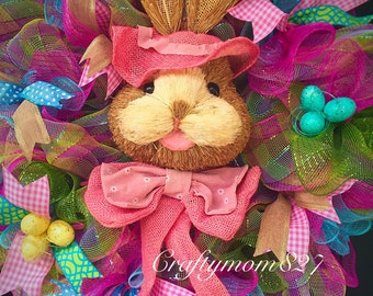 Easter wreath, Easter wreath,bunny wreath, spring wreath, Happy Easter decor, mesh wreath, mesh bunny wreath