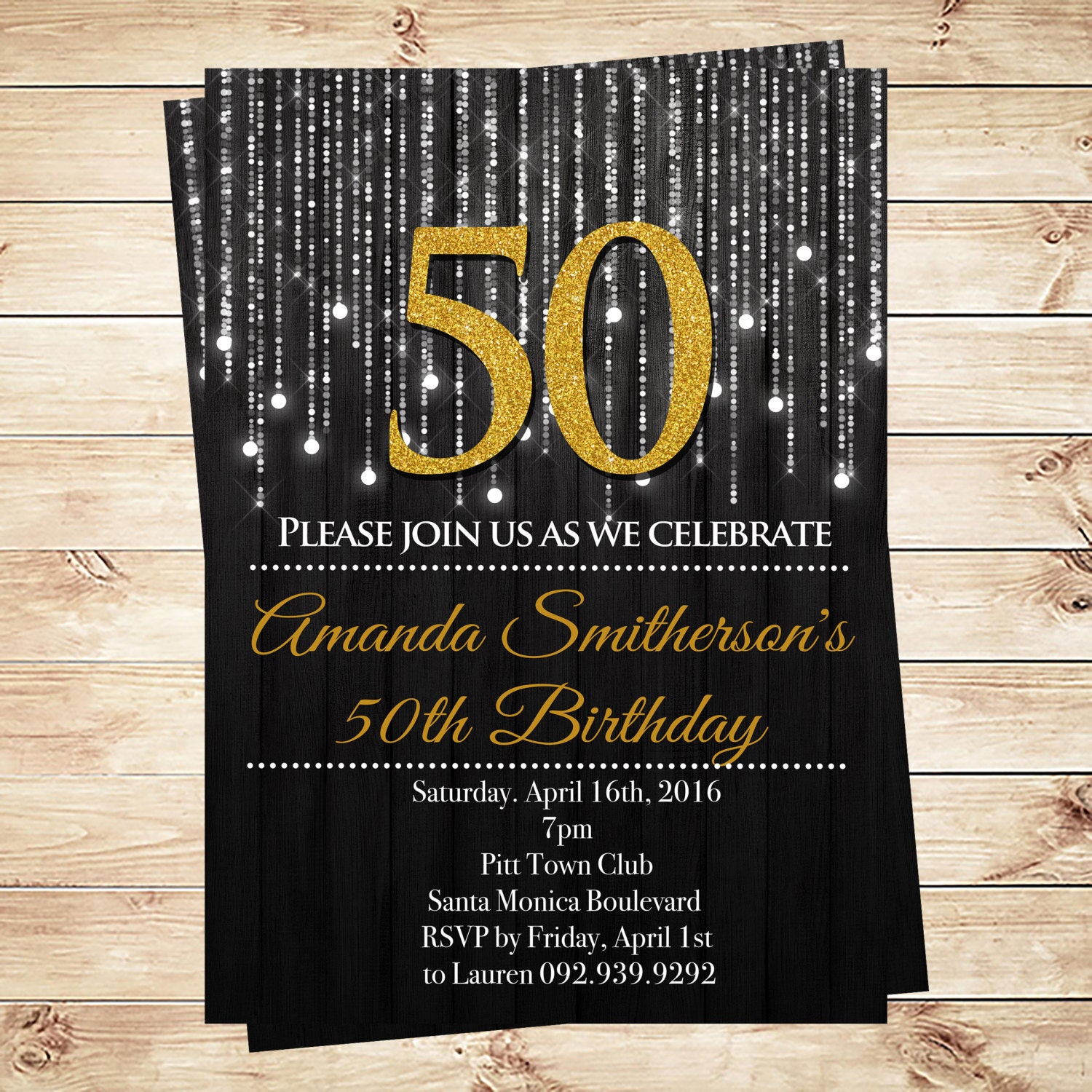 Gold And Black 50th Birthday Invitations and by ...